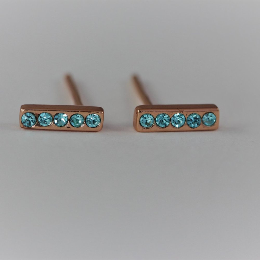 Aqua Rose Gold Bar Earrings